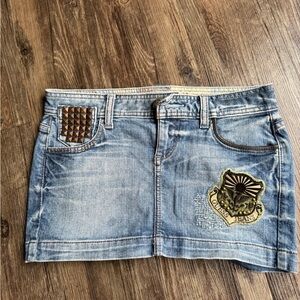 Vintage Guess military mini jean skirt